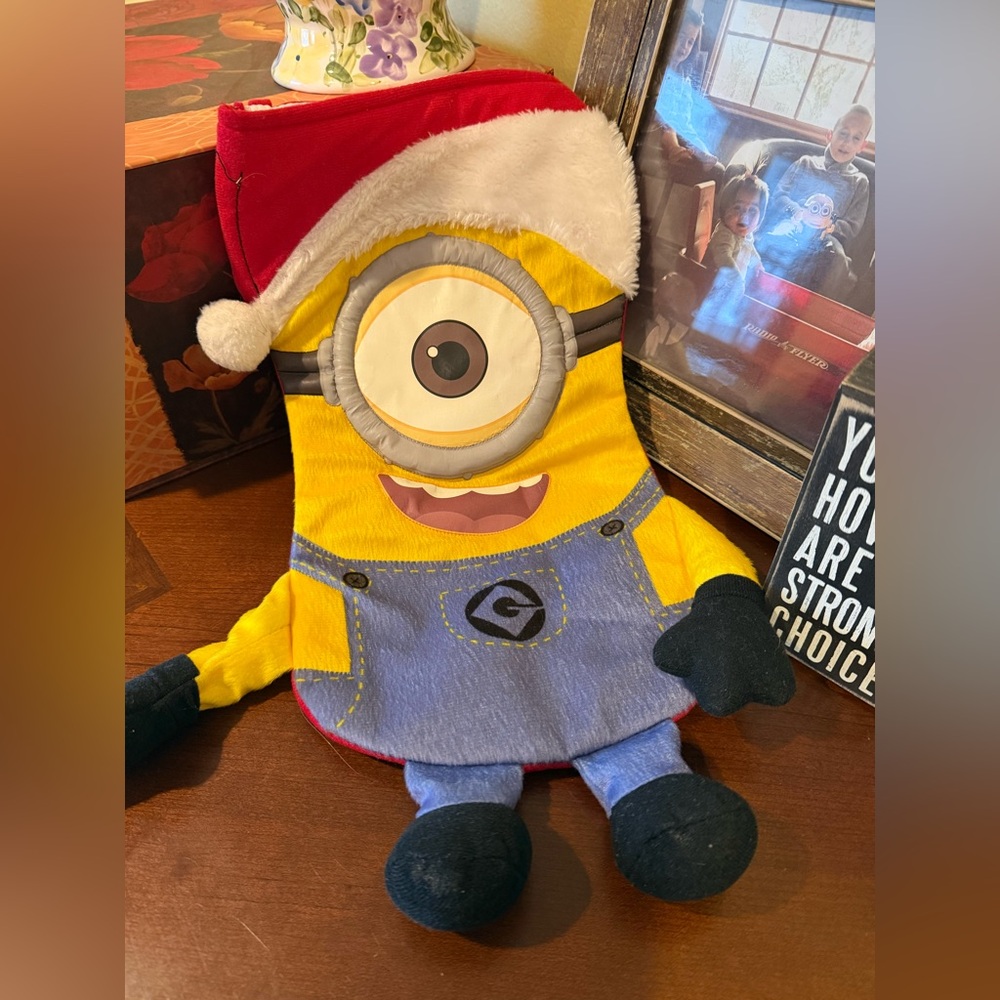 Minion Christmas Stocking with Santa Hat